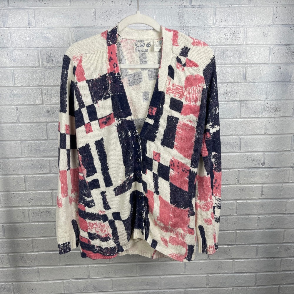 Anthropologie Field Flower Abstract Art Cardigan Sweater Womens M Y2k Indie Boho